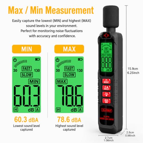 GL81A Digital Sound Level Meter,30‑130dB A‑Weighted SPL Tester-BLACK - color: Black