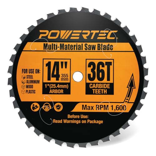 POWERTEC 14" Cold Saw Blade, 36T TCG, 1" Arbor, 1600 RPM (14013) - size: 14",1" Arbor, 36T