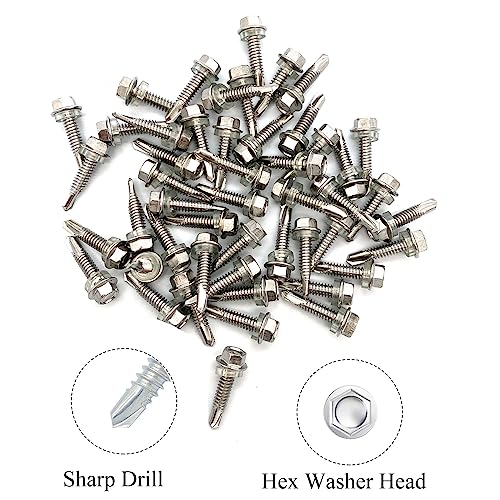#12x1 Hex Washer Head Self Drilling Screws, 410 Stainless Steel, Self Tapping Sheet Metal Tek Screws, 50 PCS - size: 50 Pcs #12x1