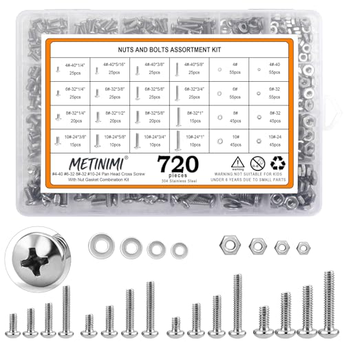 720PCS Machine Screw #10-24#8-32#6-32#4-40 Silver Assorted Screw Set - size: 720PCS #10-24#8-32#6-32#4-40