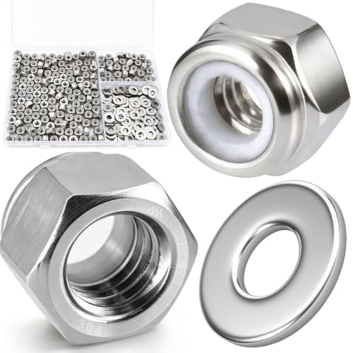 #8-32 Lock Nut 360Pcs Stainless Steel Nylock Locking Nuts with Washers - size: locknuts-#8 360pcs
