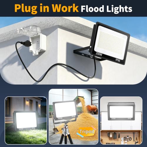 200W LED Flood Light Outdoor, 24000LM Exterior Security Lights, 2 Pack