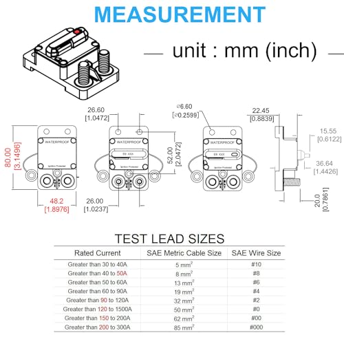 E9 3/8" Studs 40 Amp Circuit Breaker w/Manual Reset Waterproof UL - size: 3/8" Studs -40A