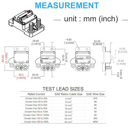 E9 3/8" Studs 40 Amp Circuit Breaker w/Manual Reset Waterproof UL - size: 3/8" Studs -40A