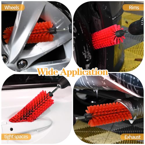 1 Pack Drill Brush for Car Wheel and Bottle(Red) - color: 1 Pack Red