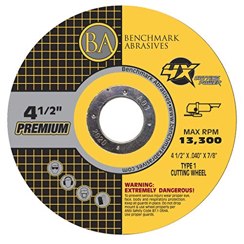 Benchmark Abrasives 4-1/2 Inch Ceramic Thin Type 1 Grinder Cut Off Wheels, .040" Thick 7/8" Arbor, for Metal, Stainless Steel, 4X Cutting Wheels, Angle Grinder Cutting Disc - 25 Count