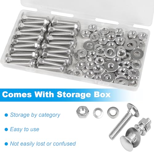 24 Sets 1/4-20 x 1-1/4" Carriage Bolts Screws, 304 Stainless Steel - size: 1/4-20 x 1-1/4"
