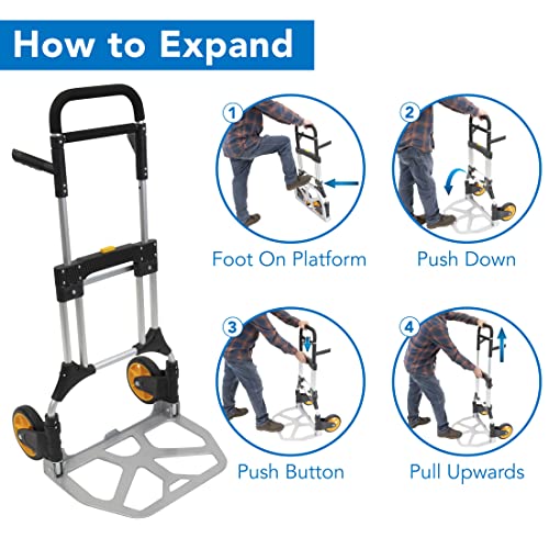 Mount-It! Folding Dolly, Aluminum Trolley, Industrial Grade Heavy Duty 440 Lb Capacity Hand Truck with Durable Rubber Wheels, Ergonomic Telescoping Handle for Indoor Outdoor, Foldable & Moving Dolly - size: 440 Lb Capacity