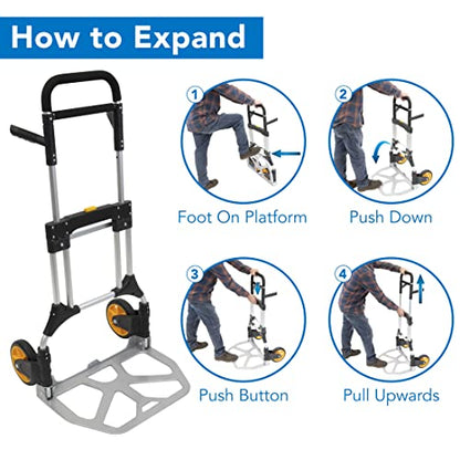 Mount-It! Folding Dolly, Aluminum Trolley, Industrial Grade Heavy Duty 440 Lb Capacity Hand Truck with Durable Rubber Wheels, Ergonomic Telescoping Handle for Indoor Outdoor, Foldable & Moving Dolly - size: 440 Lb Capacity