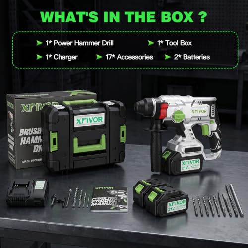Cordless Hammer Drill, 2.6J Brushless with Batteries for Demolition