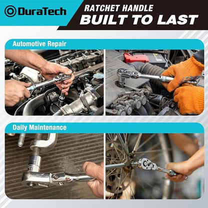 DURATECH 1/2-Inch Flex-Head Ratchet, 90-Tooth Quick-Release Ratchet Wrench - size: 1/2"(Polished)