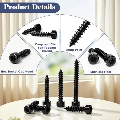 480Pcs M3 Black Metric Hex Socket Cap Head Self Tapping Screws for Plastic