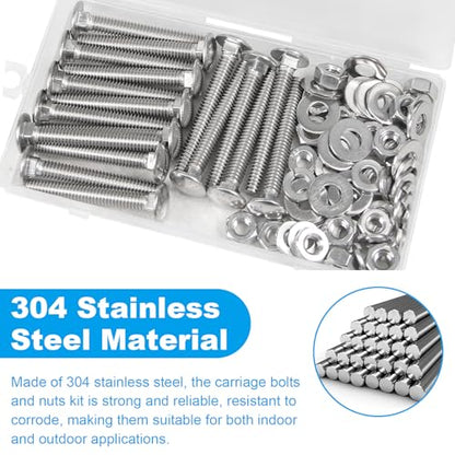 18 Sets 1/4-20 x 2 Carriage Bolts Screws, 304 Stainless Steel - size: 1/4-20 x 2"