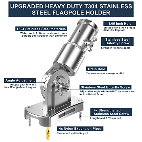 Heavy Duty 180° Adjustable Stainless Steel Flag Pole Bracket - color: Silver