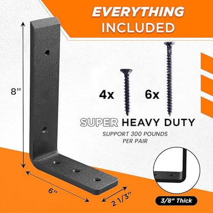 BATODA 8” Countertop Support Steel Brackets (2 PCS), Heavy Duty L Bracket - size: 8 Inch