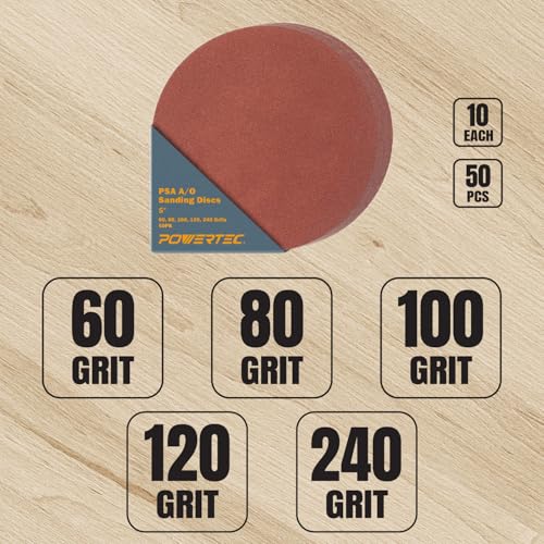POWERTEC 24PK 1 x 30 Inch Sanding Belts, 4 Each of 60/80/120/180/240/400 Grits and 50PK 5" PSA Sanding Discs, 10 Each of 60/80/100/120/240 Grits, Aluminum Oxide Sandpaper for WEN 6515T (11127-4)