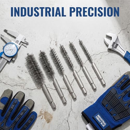 6 PCS Stainless Steel Wire Bore Brush Set, 1/4" Hex Shank Bore Brush for Drill, Twisted Wire Cleaning Brush, 8/10/12/15/17/19mm for Rust Removal & Pipe Tube Cleaning