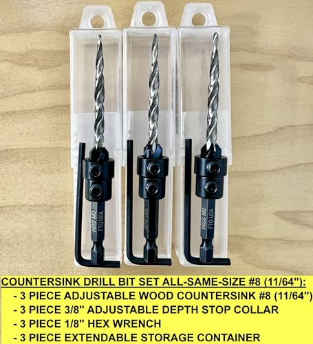 FTG USA 3 Pc #10 (3/16") Countersink Drill Bit Set with Tapered Drill Bi - size: #10, style: Same Sort 3 Pc