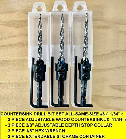 FTG USA 3 Pc #10 (3/16") Countersink Drill Bit Set with Tapered Drill Bi - size: #10, style: Same Sort 3 Pc