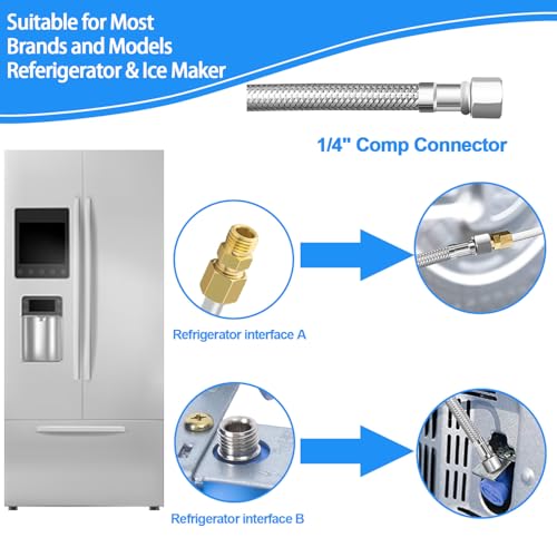 Fridge Water Line Kit - 30FT with Tee Stop Valve for Refrigerator Ice Maker - size: 30 FT