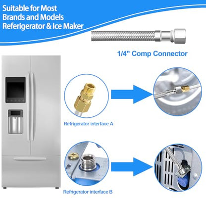 Refrigerator Water Line Kit - 15FT with Tee Stop Valve for Fridge Ice Maker - size: 15 FT