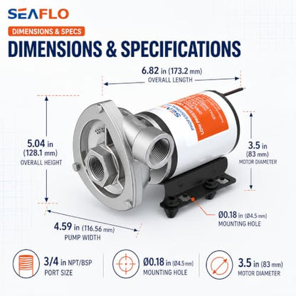 SEAFLO 12V Low Pressure Centrifugal Pump, 29 GPM, 3/4" NPT, 316L Stainless Steel