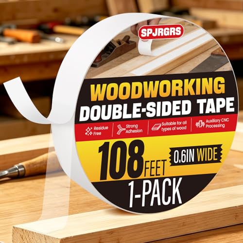 Double Sided Woodworking Tape 1 Pack 0.6IN x 108 Ft Residue-Free - size: 0.6 Inch x 108 Ft