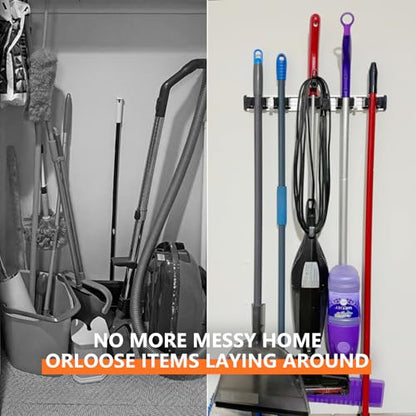 reliahom Broom Holder Wall Mount Mop Hanger Tools organizer 5Racks4Hooks,2P - color: Black