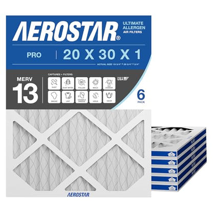 Aerostar Air Filter 20x30x1 MERV 13 AC Filter, HVAC, Furnace Filter, 6 Pack - style: 6 PACK