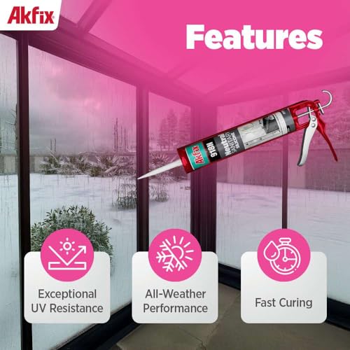 Akfix 918N White 100% Silicone Caulk for Kitchen and Bathroom (12x10.5 fl.oz.) - Solvent-Free, Low Odor, UV & Water Resistant, Fast Curing, Paintable, High Elasticity Silicone Sealant | White, 12 Pack - size: 12 Pack, style: Kitchen&Bath Silicone-White