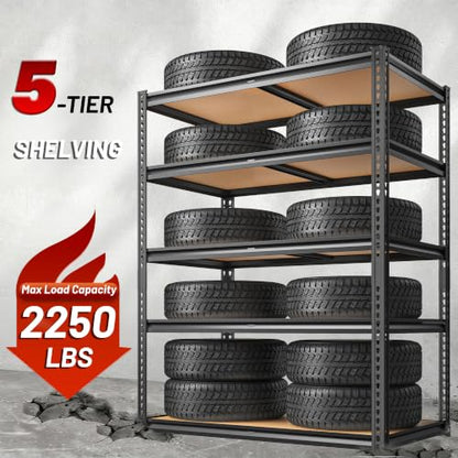 ROOMFAVE Garage Shelving Heavy Duty, 5 Tier,72" H x 35.56" W x 16" D Black - size: 72" H x 35.56" W x 16" D