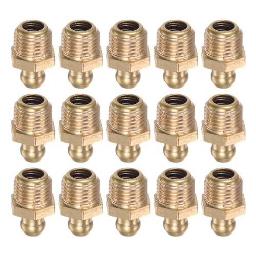 HARFINGTON 15pcs Brass Straight Grease Fitting M10x1mm Metric Thread Hydraulic Grease Nipple Accessories for Car - size: M10x1