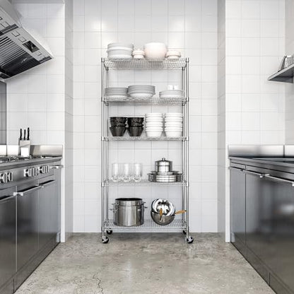 UltraDurable 5-Tier NSF Steel Wire Shelving, 36"W x 18"D x 75"H - color: Steel, size: 5-Tier Shelving, 36" W x 18" D
