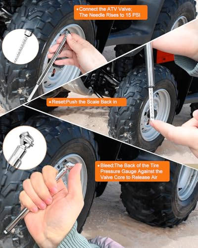 Low Pressure Tire Gauge - 1-20 PSI, 2-Pack Pencil Tire Pressure Gauge with Stainless Steel Body and Metal Made Nozzle, for RO tank, Golf Carts, ATV, UTV & Lawn Mower, Battery-Free, Deflator Function
