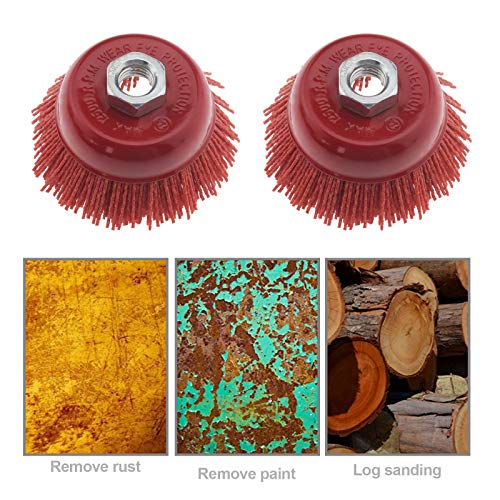 Create idea 2 Pcs 75mm/3 Inch Nylon Filament Abrasive Wire Cup Brush Steel Internal Thread M14x2 Red for Metal Polishing Cleaning Grinder Rust Removal