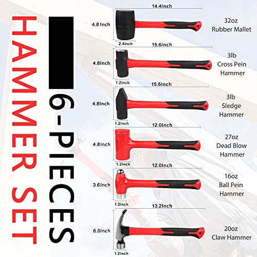 C&T Hammer Set, Fiberglass Handle & Mallet Set, Garage Home Kit - style: 6pc