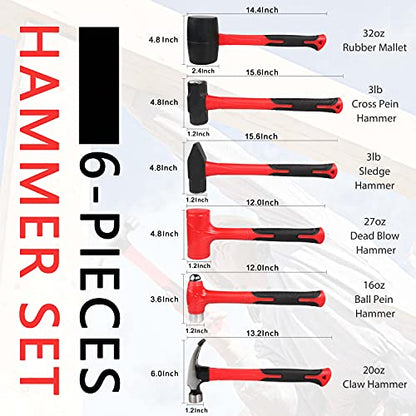 C&T Hammer Set, Fiberglass Handle & Mallet Set, Garage Home Kit - style: 6pc