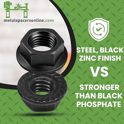 1/4"-20 Black Zinc Finish Serrated Flange Nuts 25 Pack