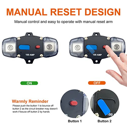 Erayco 200 Amp Circuit Breaker with Manual Reset, 12-48 Volt DC, 0-8 Gauge Trolling Motor Car Stereo Audio Inline Fuse Block Holders Inverter for Automotive Rv Marine Boat (200A) - style: 200Amp