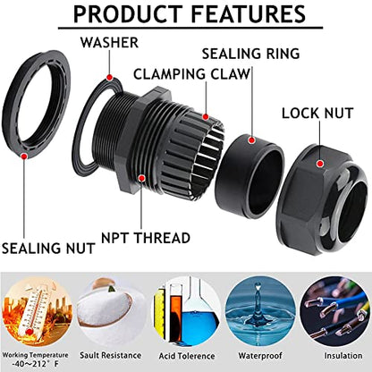PENGLIN Cable Glands 1/2" NPT Nylon Cable Connector Adjustable(20-Pack) - color: Black, size: 1/2 Inch (20-Pack)