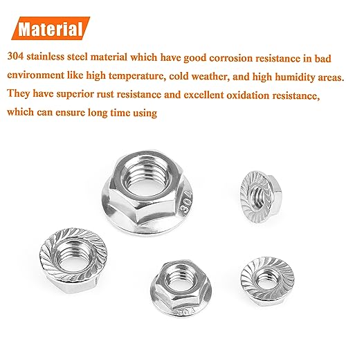 HELIFOUNER 50 Pieces 5/16”-18 Flange Nuts, Serrated Flange Hex Lock Nuts Assortment Kit, 304 Stainless Steel (18-8), Bright Finish, Coarse Thread - size: 5/16"-18