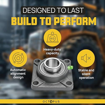 UCF206-18 Pillow Block Bearing – 1.125" inch Bore 4-Bolt Flange Mounted Ball Bearing Unit, Cast Iron Housing, Self-Aligning, Pre-Lubricated Insert for Industrial, Agricultural & Mechanical Equipment - style: UCF206-18