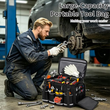 14-Inch Heavy Duty Tool Bag, 17 Pocket Tool Box Organizer - color: Black