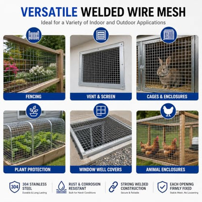 304 Stainless Steel Welded Wire Mesh Roll, Heavy Duty Metal Fence Wire for Chicken Coop, Garden Fence, Animal Enclosure, DIY & Home Improvement (1/4" Mesh, 23.5" x 20') - size: 1/4" Mesh, 23.5" x 20'