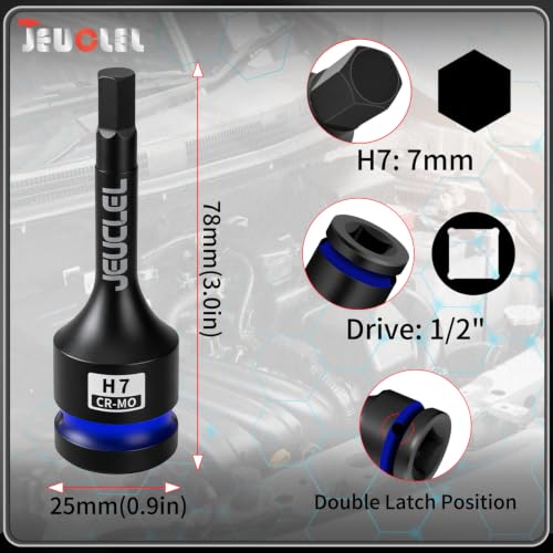 7mm Hex Impact Bit Socket, H7 1/2" Drive Allen Socket, Cr-Mo Steel - size: 1PC | H7 7MM