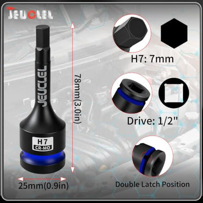 7mm Hex Impact Bit Socket, H7 1/2" Drive Allen Socket, Cr-Mo Steel - size: 1PC | H7 7MM