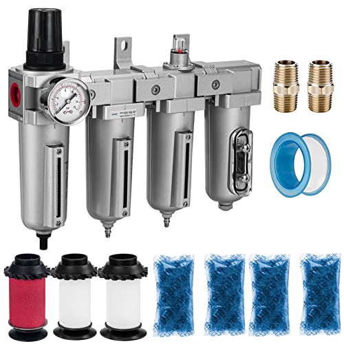 NANPU 1/2" NPT Air Compressor Filter Dryer Regulator - 4-Stage Dual Filter - size: 3/4" NPT, Auto Drain, style: 4 Stage(+Filter)