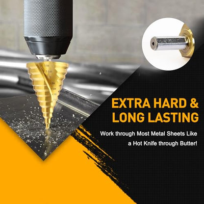 Spiral Groove Step Drill Bit, 12 Steps High-Speed Steel 1/4" to 2-3/8", Large Step Drill Bits for Cutting Holes in Iron Aluminum Copper Plastic Wood - style: 2-3/8