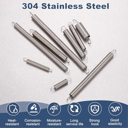 uxcell 10Pcs Stainless Steel Extension Spring Dual Hook 0.5mmWD, 5x90mmODxL - size: 0.5mm Wire,5mmx90mm(ODxL)