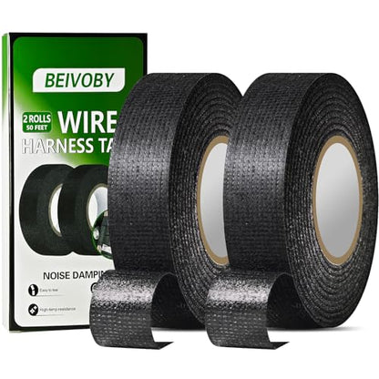 2 Rolls High Temp Wire Harness Tape (100FT Total) – OEM-Grade Automotive Cloth Fabric Tape for Engine Wiring Loom, Cable Protection & Noise Dampening - style: 2-pack